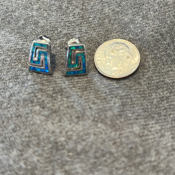 Sterling Blue Opal Inlaid Earrings - Picture 2 of 6